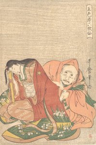 "O Poeta Sojo Henjo 816-890 Atirando uma Carta na Manga de uma Mulher, ca. 1798. de Kitagawa Utamaro