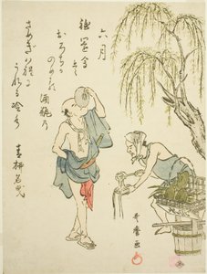 O Sexto Mês (Rokugatsu), de uma série sem título de cenas de gênero nos doze meses, com poemas kyoka de Kitagawa Utamaro