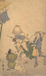 Três Reveladores das Classes Baixas, Usando Chapéus de Komuso..., finais do século XVIII - início do século XIX. de Kitagawa Utamaro