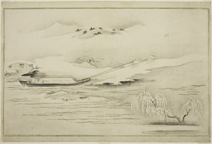 Rebocando uma Barcaça na Neve, do álbum The Silver World, 1790 de Kitagawa Utamaro
