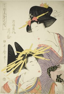 Tsukioka do Hyogoya (Hyogoya uchi tsukioka), da série "Seiro bijin meika awase", c.1801 (xilogravura a cores; oban) de Kitagawa Utamaro