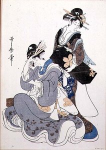 Duas Figuras Femininas (impressão a cores em bloco de madeira de Kitagawa Utamaro