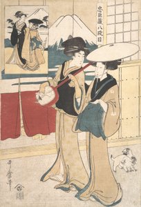 Duas Tori-oi, ou Mulheres Músicas Itinerantes da Classe Eta, final do século XVIII e início do século XIX. de Kitagawa Utamaro
