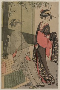 Duas mulheres por um cego de bambu, c. 1797 ou 1798. de Kitagawa Utamaro
