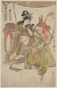 Urashimataro do tríptico "Conjunto de três copos de saquê para o primeiro mês" 1800-01 (xilogravura a cores) de Kitagawa Utamaro