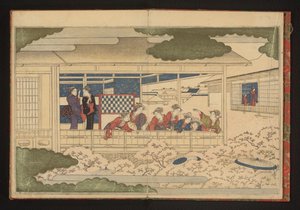 Vendo o desfile pela rua principal, Nakanochô, no bairro do prazer de Yoshiwara de Kitagawa Utamaro