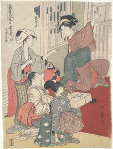 Garçonetes em uma casa de chá (Ebisu-ya): Doze gravuras de mulheres bonitas de Kitagawa Utamaro