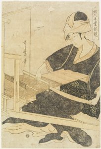 Tecelagem num tear de Kitagawa Utamaro