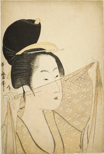 Mulher segurando um pedaço de tecido (Nuno o kazasu onna) de Kitagawa Utamaro