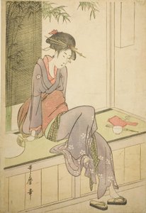 Mulher sentada na varanda de Kitagawa Utamaro