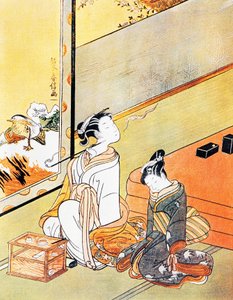 Mulher fumando cachimbo, ukiyo-e impressão artística, escola Tosa, xilogravura, civilização japonesa, período Edo de Kitagawa Utamaro