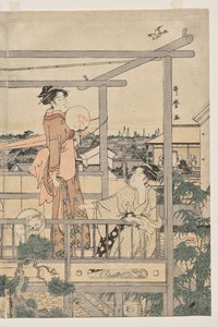 Mulheres penduradas para secar na varanda de Kitagawa Utamaro