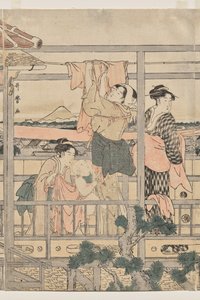Mulheres penduradas para secar na varanda de Kitagawa Utamaro