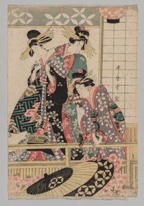 Mulheres Yoshiwara olhando para a rua na primavera de Kitagawa Utamaro