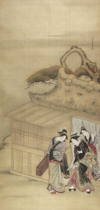 Nikuhitsu ukiyo-e: Gueixa em seu caminho para uma designação noturna, c. 1784
