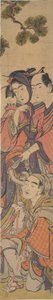 Oshun e Dembei a brincar com o macaco no Yojir? de Kitao Masanobu