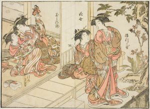 Cortesãs de Maruebiya, do livro "Espelho de Belas Mulheres dos Bairros do Prazer (Seiro bijin awase sugata kagami)", vol. 2 de Kitao Shigemasa