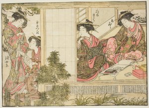 Cortesãs de Oebuji, do livro "Espelho de Belas Mulheres dos Bairros do Prazer (Seiro bijin awase sugata kagami)", vol. 2