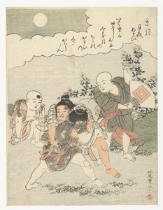 O oitavo mês Hazuki (título no objeto) Jogos ao luar (título da série) Tsuki yo asobi (título da série no objeto) de Kitao Shigemasa