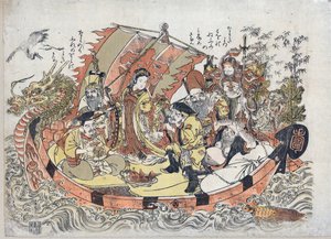 Sept Divinites du Bonheur - Seven Lucky Gods par Kitao, Shigemasa (1739-1820), Entre 1775 e 1780 - Color linocut, 32,6x46,1 - Coleção Particular de Kitao Shigemasa