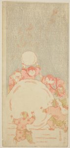 The Big Snowman, c.1764 (impressão em bloco de madeira a cores; mizu-e hosoban) de Kitao Shigemasa