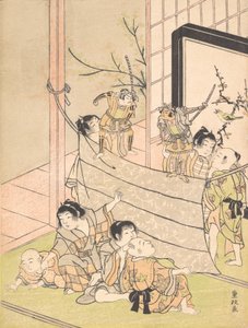 Rapazes realizando um show de marionetes, ca. 1770.