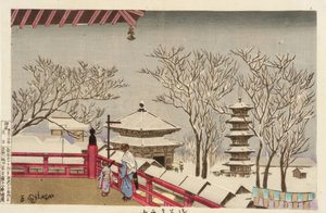 O templo Sensoji na neve de Kiyochika Kobayashi