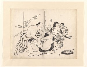 Performance erótica com utensílios para fumar e tela dobrável de Kiyonobu (I) , Torii