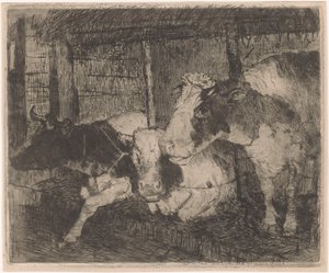 Estábulo com três vacas de Klaas van Leeuwen