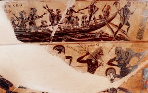 Desbarqueamento de Thesee a Delos, detalhe do pescoço virado para B registro superior - 