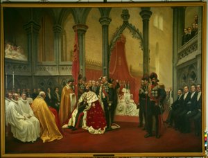 A coroação de Oscar II na Catedral de Trondheim em 18 de julho de Knud Bergslien