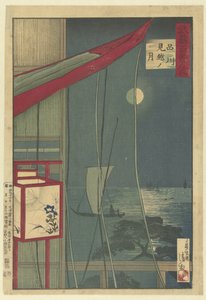 De maan bij Shinagawa Shinagawa mikoshi no tsuki (título do objeto) Honderd gezichten op de provincie Musashi (título da série) Musashi hyakkei no uchi (título da série no objeto) de Kobayashi Kiyochika