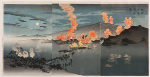 Nosso exército ataca o acampamento chinês em Pyeongyang de Kobayashi Kiyochika