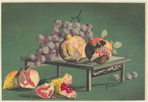 Romãs e uvas de Kobayashi Kiyochika