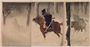 Escoteiros perto de Nuizhuang numa Noite de Neve de Kobayashi Kiyochika