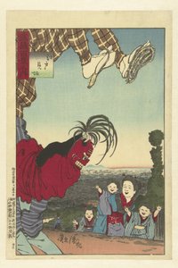 Artista de rua de Edo Edo no kenba (título no objeto) Cem Vistas da Província de Musashi (título da série) Musashi hyakkei no uchi (título da série no objeto) de Kobayashi Kiyochika