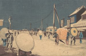 Cena de rua nos arredores de Edo em uma noite de inverno, ca. 1878.