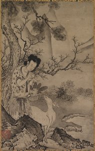 Figura feminina taoísta na paisagem, início de 1500. de Koboku