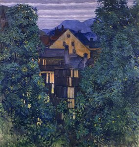 Visão geral de Payerbach, no fundo o Rax; Vista através de Payerbach, ao fundo o Rax, c.1912-1913 de Koloman Moser
