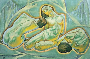 Drei kauernde Frauen - Três mulheres agachadas ... (pintura sobre tela) de Koloman Moser