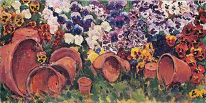 Amores-perfeitos com vasos de flores - Amores-perfeitos com vasos de flores ... (óleo sobre tela) de Koloman Moser