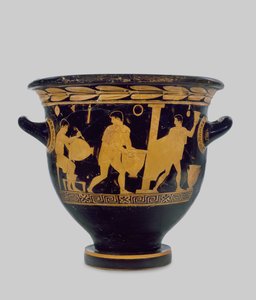 Sino-cratera de figuras vermelhas ático, decorada com o interior de uma oficina de cerâmica, c.430-425 aC (cerâmica) (para detalhes ver 100557) de Komaris Painter
