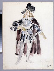 Projet de costume para a ópera "Le convive de pierre" de Alexandre Dargomyjski (1813-1869) (Desenho de figurino para a ópera O Convidado de Pedra de A. Dargomyzhsky). Oeuvre de Konstantin Alexeyevich Korovin (Constantin Korovine) (1861-1939), aquarelle sur de Konstantin Alekseevich Korovin