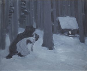 Tatyanas sonham. Ilustração para o romance no verso Eugene Onegin de A. Pushkin de Konstantin Alekseevich Korovin