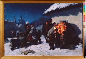 Le cantique de Noel en Ukraine (A canção de Natal na Ucrânia) - Pintura de Konstantin Alexandrovich Trutovsky (Troutovsky) (1826-1893), óleo sobre tela
