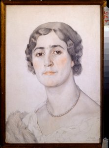 Retrato da actriz D G Karysheva (?) - De Konstantin (Constantin) Andreyevich Somov (1869-1939), aguarela, giz vermelho e pastel sobre papel de Konstantin Andreevic Somov