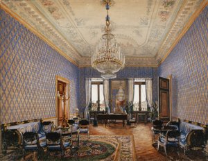 Interiores do Palácio de inverno. A sala de estar da grande princesa Maria Nikolayevna, 1837