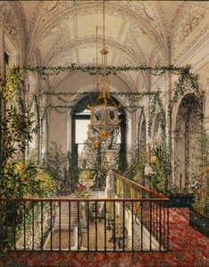 Interiores do Palácio de inverno. O pequeno jardim de inverno nos apartamentos de Alexandra Fyodorovna, na década de 1870