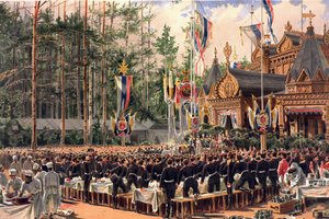 Álbum da Coroação do Czar Alexandre III da Rússia (1845-1894) e da Imperatriz Maria Feodorovna (Dagmar da Dinamarca) (1847-1928) - A festa da coroação em Sokolniki (Do Álbum da Coroação) por Konstantin Apollonovich Savitsky