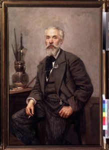 Retrato do artista Konstantin Savitsky (1844-1905) (Retrato do Artista K. Savitsky). Pintura de Nikolai Karlovich Grandkovsky (1864-1907), óleo sobre tela